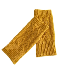Ginger yellow cable knit fingerless gloves for women, warm winter wrist warmers