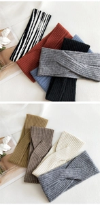 Detail shot of multi-color knitted twist headbands with soft crisscross texture