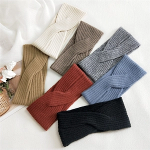 Knitted crossover twist headbands for women in six colors including beige and grey