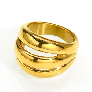 Polierter goldener mehrlagiger minimalistischer Edelstahlring für Damen