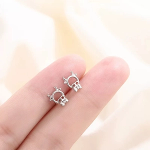 Minimalist Hollow Cow Head Stud Earrings Small Cute Animal Zodiac Silver Plated Copper Jewelry Gift For Women Girls