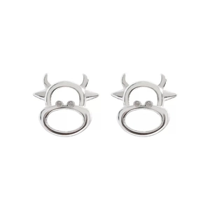 Detailed close-up of polished silver minimalist hollow cow stud earrings for women