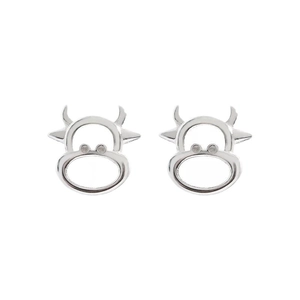 Minimalist silver hollow bull stud earrings with a polished finish for women