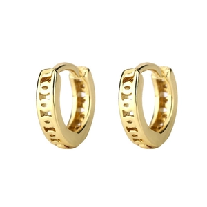Chic 2024 gold-plated hollow geometric hoop earrings with polished finish and snap closure