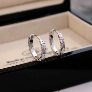 Shiny Crushed Ice Textured Hoop Earrings Copper Geometric Round Buckle Fashion Jewelry For Men Women