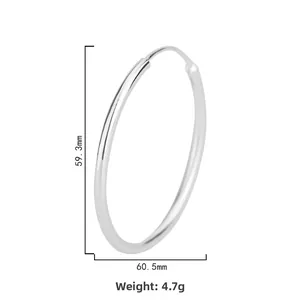 Detailed size measurement of large silver hoop earrings showing 60.5mm diameter and 4.7g weight