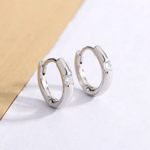 Elegant silver circle hoop earrings with sparkling round zircon for daily commute