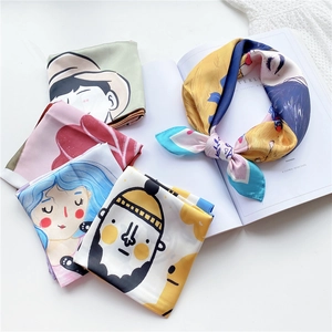 Carré de Soie à Imprimé Illustration Artistique pour Femmes Mode Coréenne Bandeau de Cheveux Accessoire de Sac Foulard pour Femmes