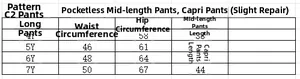 Detailed size chart for girls summer swan tie-dye shorts set for ages 4 to 7 years