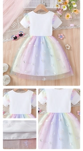 Detail view of rainbow mesh skirt with unicorn prints and soft cotton bodice texture