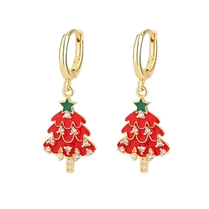 Boucles d'oreilles sapin de Noël en émail rouge et vert avec zircons brillants