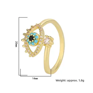 Detailed size specifications for evil eye ring with 20mm height and 14mm width dimensions