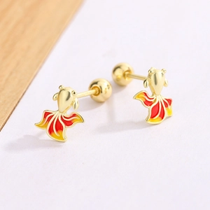 Exquisite New Chinese Style Koi Fish S925 Silver Stud Earrings with Red Enamel Gradient