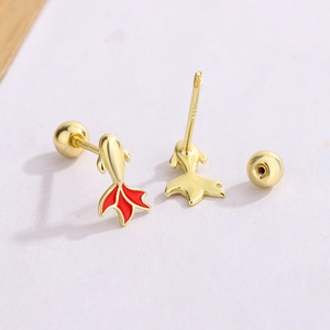 S925 sterling silver koi fish stud earrings with red enamel and screw-back closure