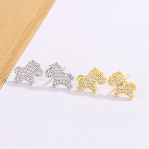 Horse Stud Earrings Copper And Cubic Zirconia Pave Sparkling Elegant Animal Jewelry For Women Luxury Style