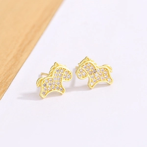 Sparkling gold horse stud earrings with cubic zirconia stones for a luxury women's look