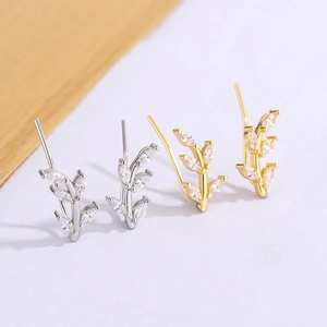 Boucles D'oreilles Puces Feuille Avec Zircone Cubique Marquise Cuivre Bijoux Plante Brillant Pour Femmes Élégant