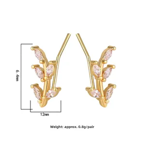 Boucles d'oreilles feuilles avec zircon rose, largeur 12mm, hauteur 6,4mm, 0,8g