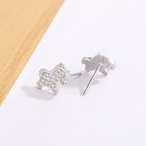Sparkling silver horse earrings with full zircon inlay in a lucky animal stud design