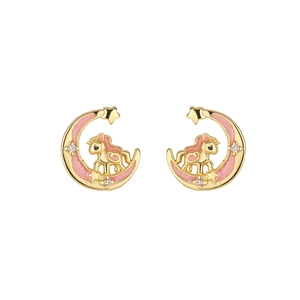 Schicke Goldmond- und Pony-Ohrstecker mit rosa Glitzereinlage und funkelnden Kristallen