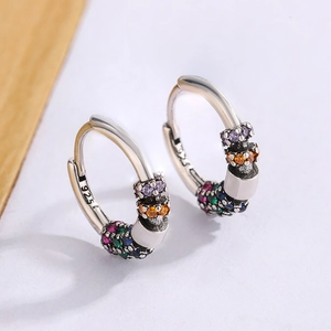 Colorful Zircon Hoop Earrings With 925 Sterling Silver Earring Post Geometric Minimalist Retro Jewelry For Women