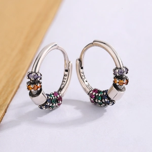 Minimalist S925 silver hoop earrings with vibrant colorful cubic zirconia inlay