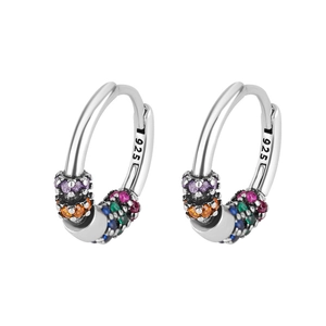 Symmetric colorful zircon hoop earrings made of 925 sterling silver in bohemian style