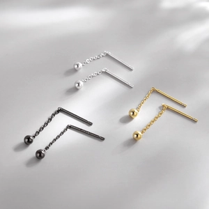 Minimalist Round Bead Chain Drop Earrings With 925 Sterling Silver Earring Post Geometric Small Jewelry For Women