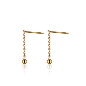 Minimalist S925 sterling silver drop earrings with dainty golden beads on long thin chains