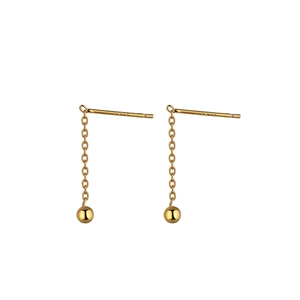 Minimalist gold chain earrings with polished round beads for a simple geometric look