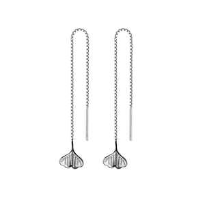 Elegant silver ginkgo leaf tassel earrings featuring delicate box chains and leaf pendants
