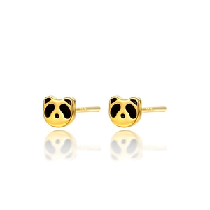 Boucles d'oreilles panda mignonnes en argent S925 avec émail doré et noir pour femme