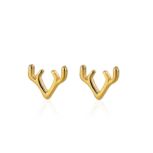 Vue détaillée des boucles d'oreilles bois de renne dorées avec effet miroir