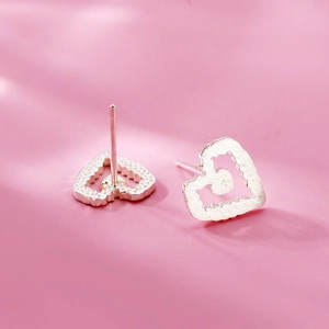 S925 sterling silver heart stud earrings with a matte brushed finish for women
