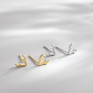 Boucles d'oreilles minimalistes en argent S925 motif bois de renne doré et argent