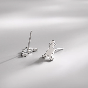 Polished S925 sterling silver dinosaur stud earrings with a glossy mirror finish