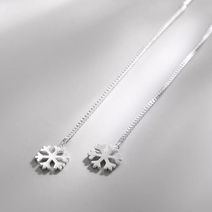 Elegant S925 sterling silver snowflake drop earrings with a long minimalist linear design