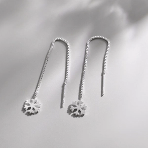 Elegant S925 sterling silver snowflake drop earrings with long box chain design