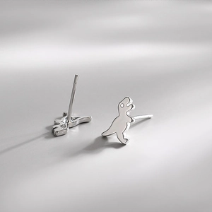 Minimalist S925 sterling silver dinosaur stud earrings with a polished finish