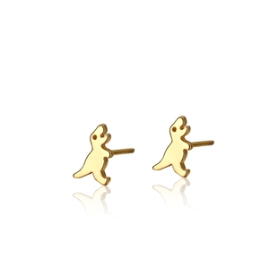 Polished S925 sterling silver mini dinosaur stud earrings with a glossy golden finish