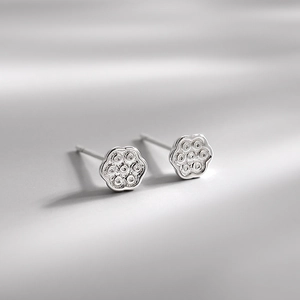 Minimalist S925 sterling silver lotus pod stud earrings with realistic textured detail