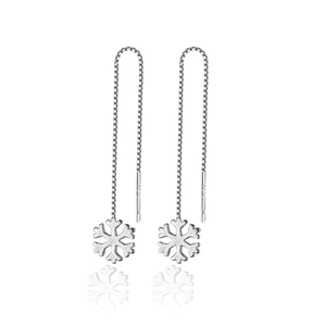 S925 sterling silver snowflake drop earrings with long box chain and frosted finish