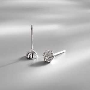 Minimalist silver lotus seed pod stud earrings in polished S925 sterling silver