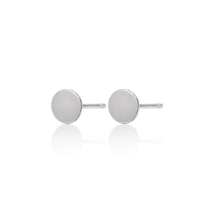 Minimalist matte sterling silver round stud earrings with a sleek geometric disk design