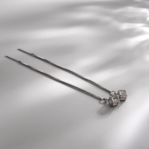 Minimalist S925 silver cube drop earrings with sparkling zircon crystals for women