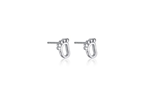 Close-up of polished S925 sterling silver stud earrings in a cute footprint design