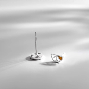 S925 sterling silver lemon stud earrings with orange enamel and cut-out fruit design