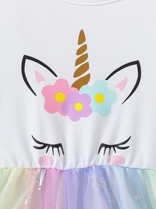 Girls unicorn rainbow dress with sequins and colorful tulle skirt for summer parties