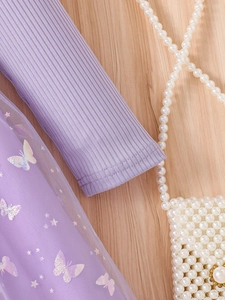 Elegant long-sleeved purple girl's princess dress featuring a butterfly mesh tutu skirt