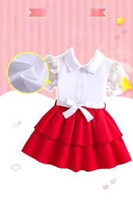 Détails du col de chemise blanche et de la jupe rouge pour ensemble d'été fille